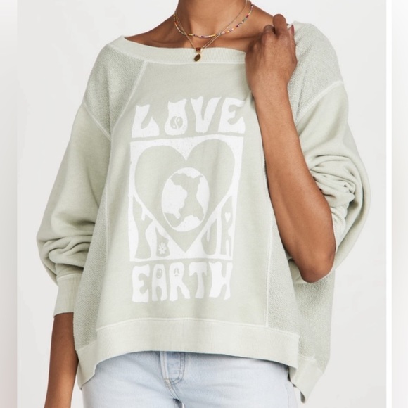 Free People Tops - Free People Terra Pullover Army Combo Love Your Earth Terry Oversized Sweatshirt